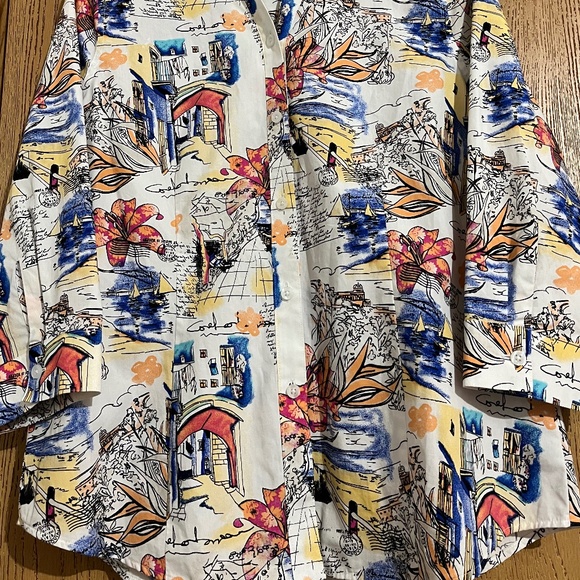 Chico’s Women’s Vibrant Multi 100% Cotton No-Iron Relaxed Graphic Shirt Sz-S/M - Picture 3 of 7